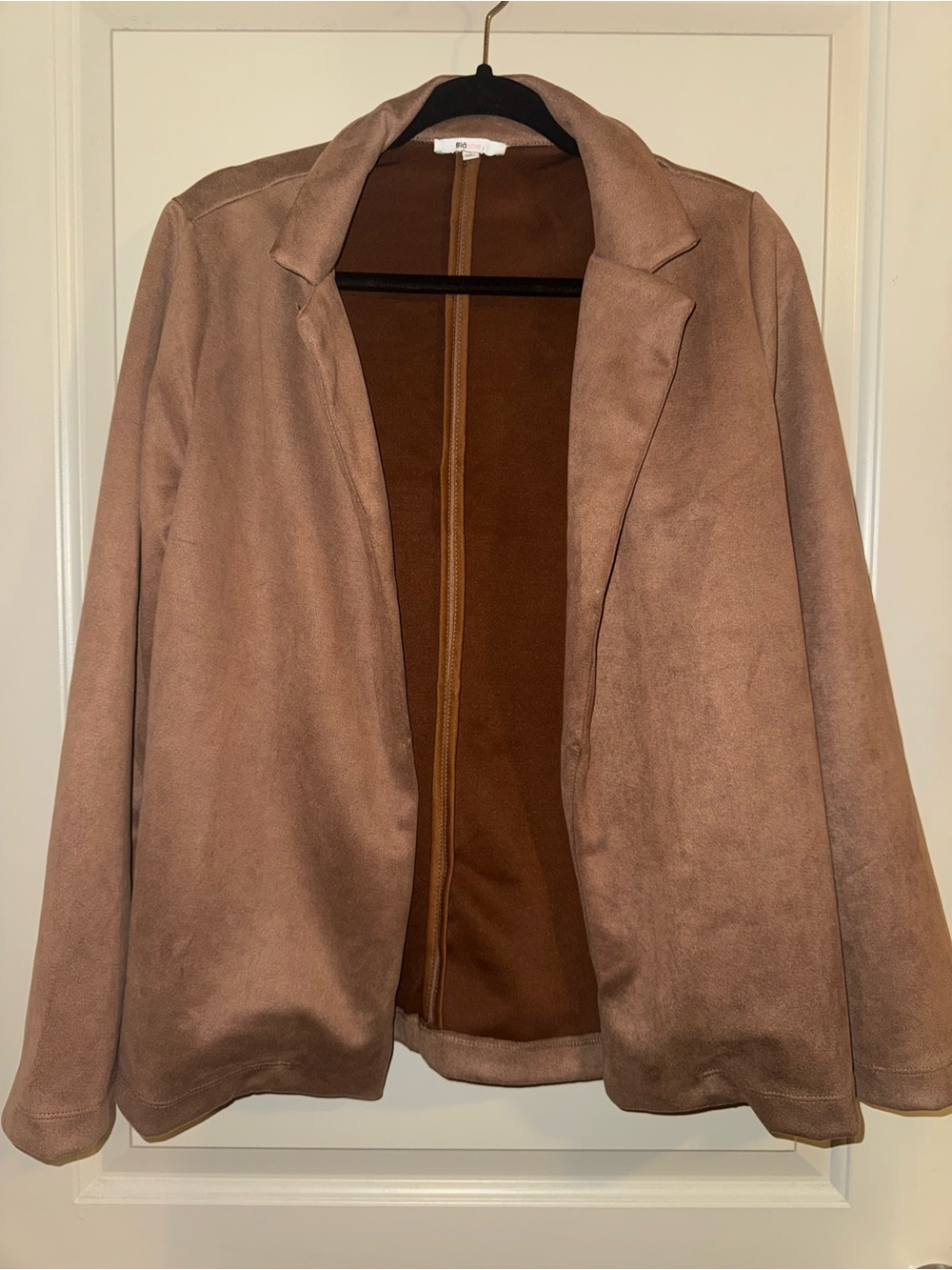Men's Brown Suede-Look Open Blazer Jacket